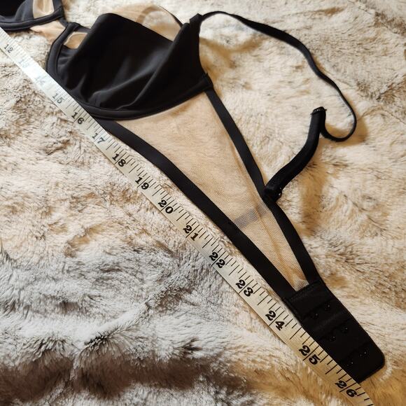 Victoria's Secret Black and Beige Mesh Unlined Luxe Lingerie Demi Bra 32D - Picture 7 of 7